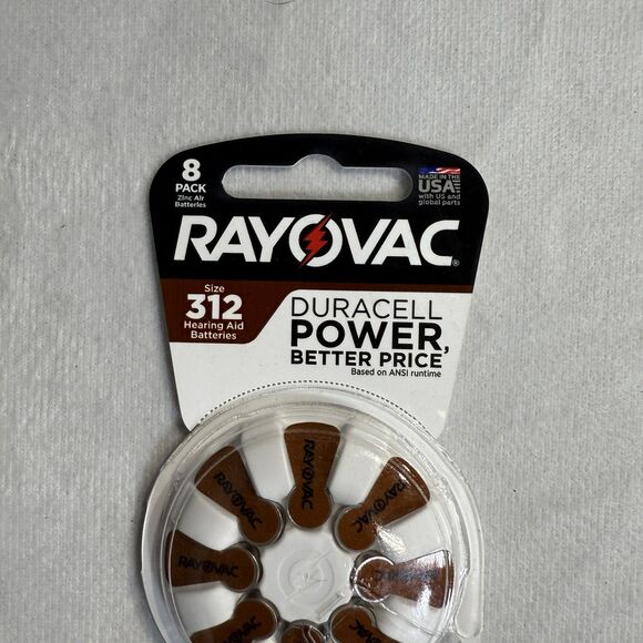 RAYOVAC (8-Pack) Sz 312 Made in USA (8) Hearing Aid Batteries NEW - Picture 2 of 8